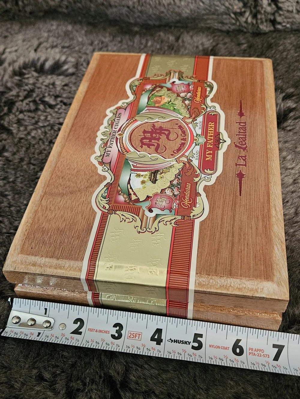 Wooden Decorative Storage Box with Red Interior Label